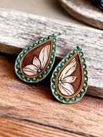 Load image into Gallery viewer, Tooled Leather Earrings- Framed Petals

