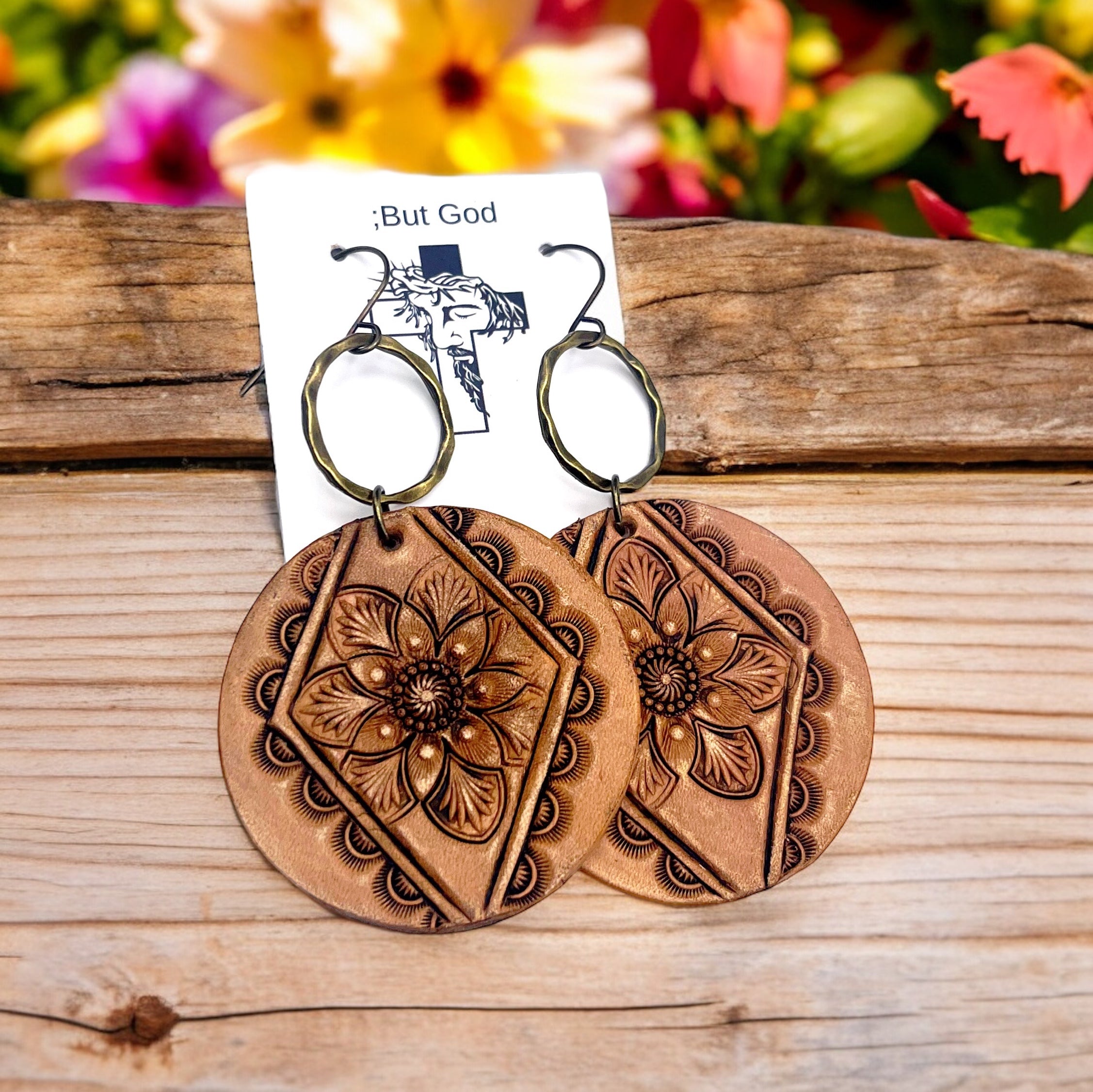 Tooled Leather Earrings- Mandala Circles