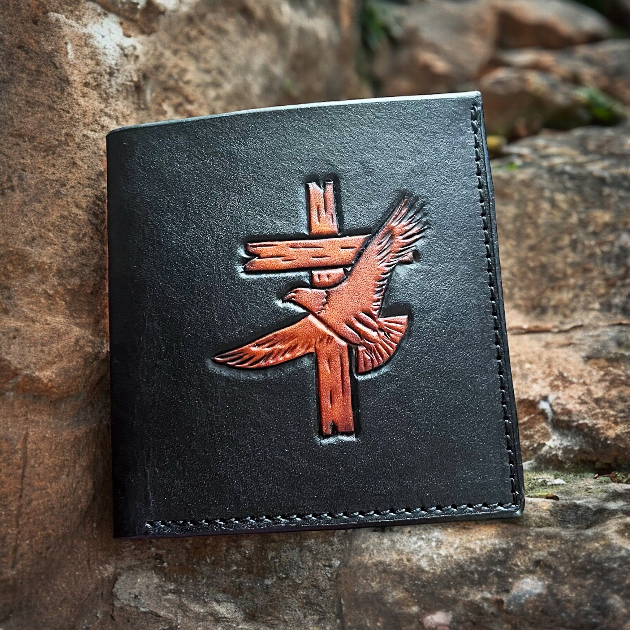 Tooled Leather Oversized Wallet Eagle/Cross