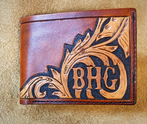 Custom Tooled Leather Bi-fold Wallet.