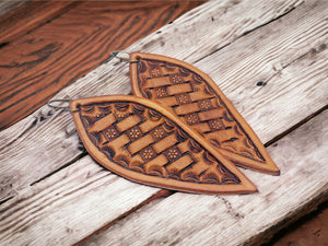 Tooled Leather Earrings- Basketweave Petals