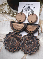 Load image into Gallery viewer, Tooled Leather Earrings- Oakley Dangles (large)
