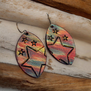 Tooled Leather Earrings- Star Burst