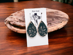 Tooled Leather Earrings: Mini Tear Drops- Floral Mandala 1.50”