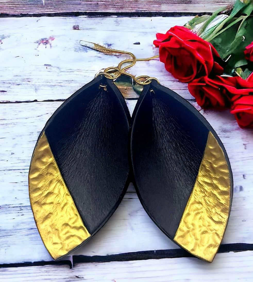 Tooled Leather earrings- Pinched Petal