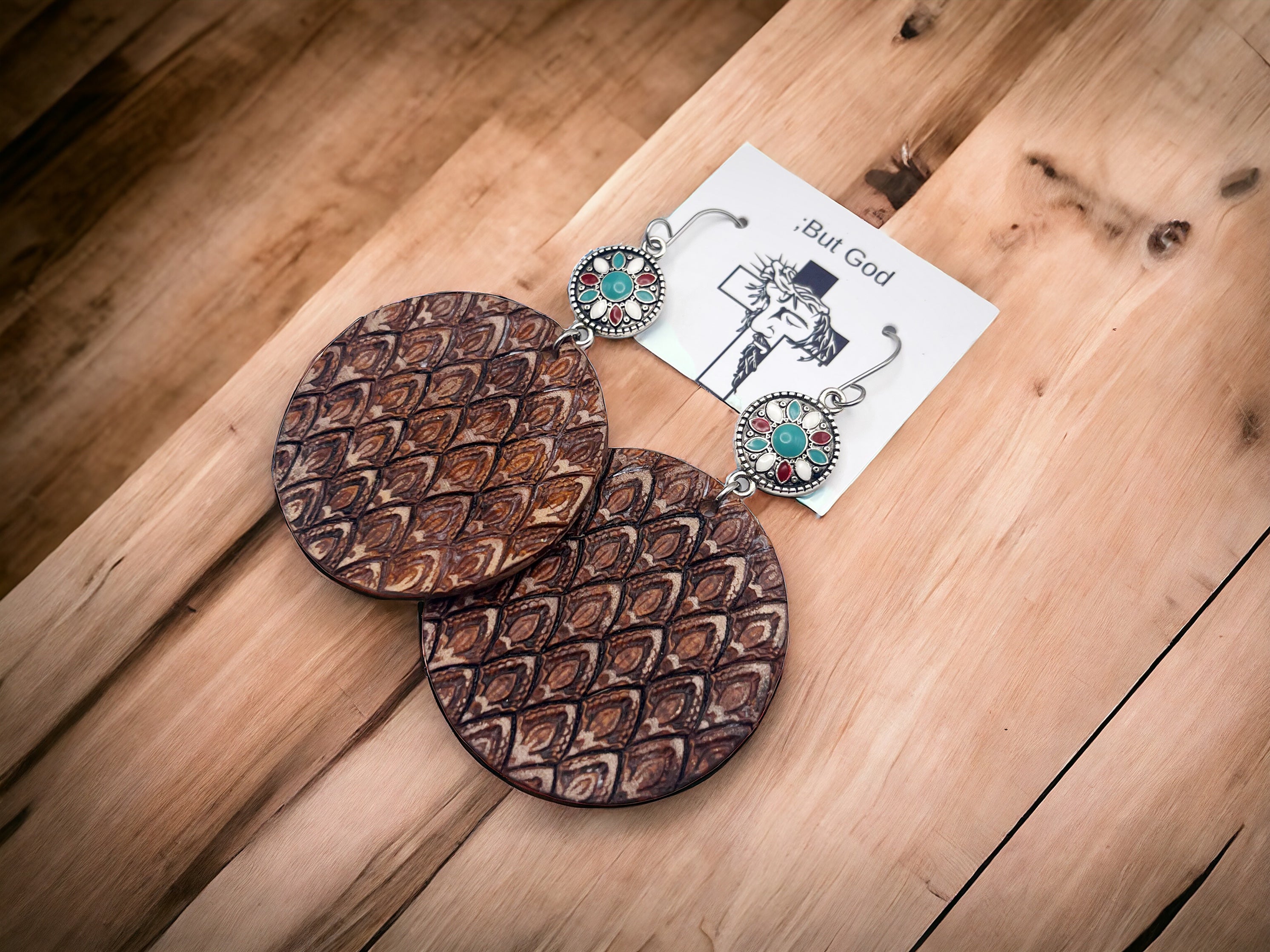 Tooled Leather Earrings- Charlie Circles 2”