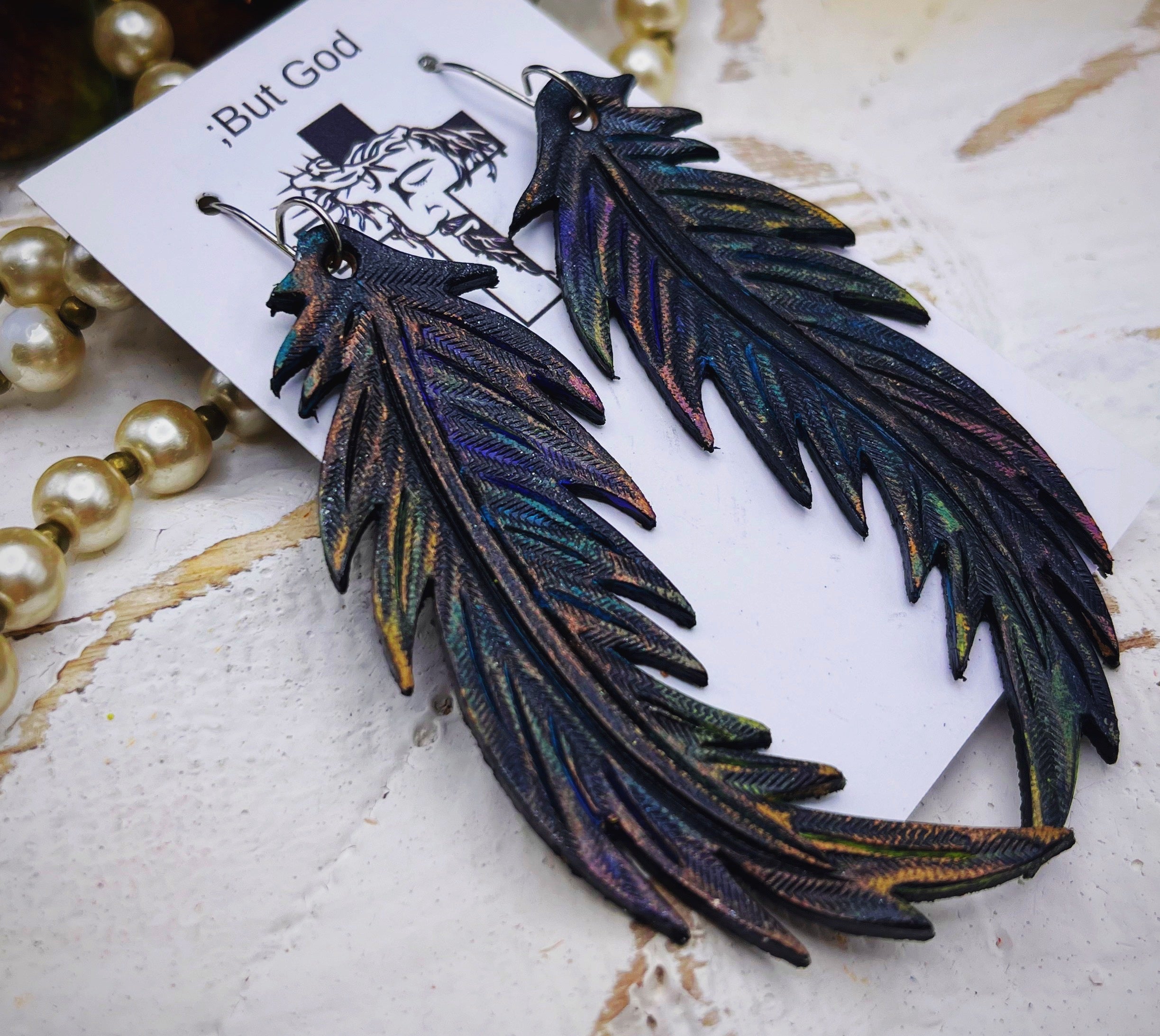 Tooled Leather Earrings- Feathers (Multi Color)