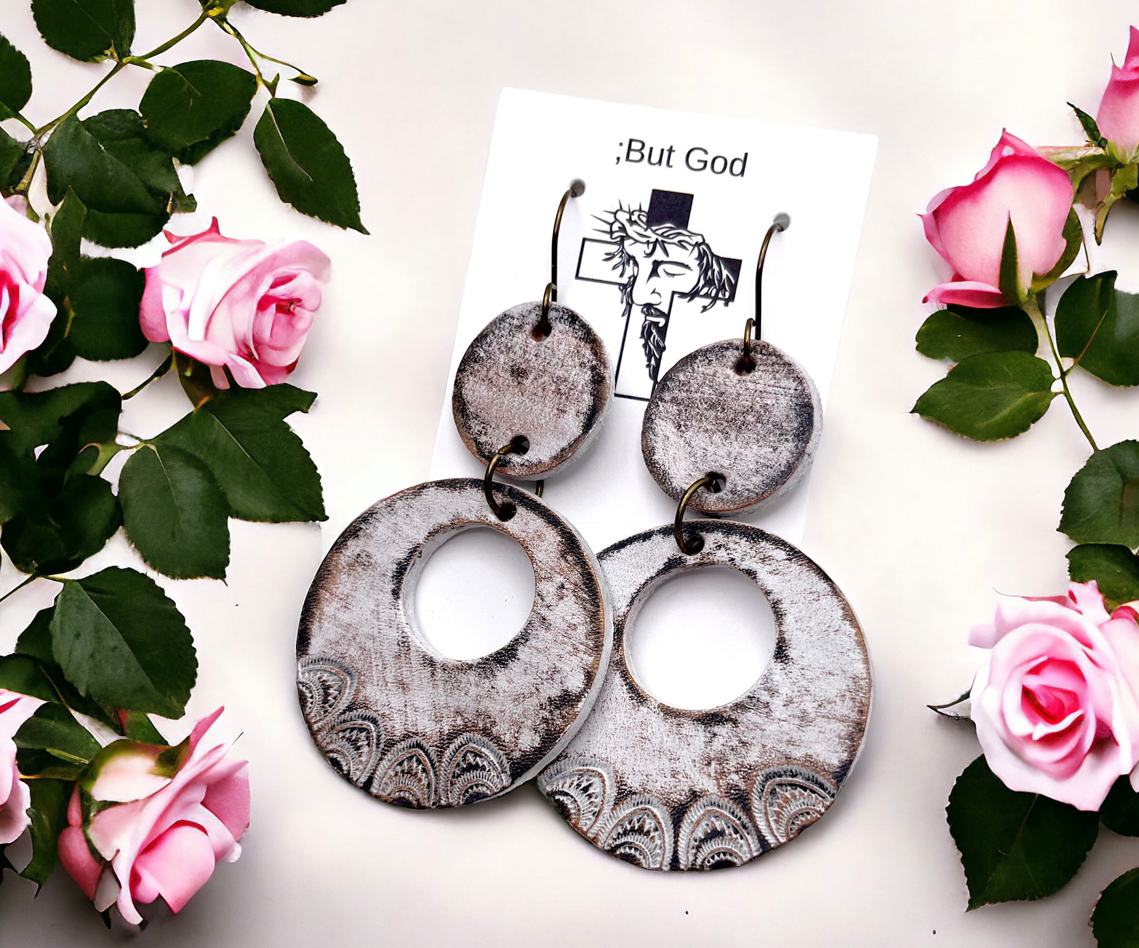 Tooled Leather Earrings- Carly Hoops