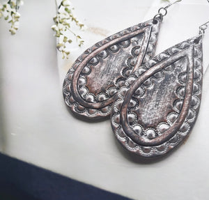 Tooled Leather Earrings- Alora Silver/Black