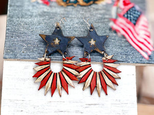 Tooled Leather Earrings - Patriotic Spikes