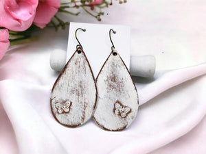 Tooled Leather Earrings- Butterfly Tear Drop