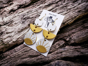 Tooled Leather Earrings- Mini Golden Sunrise