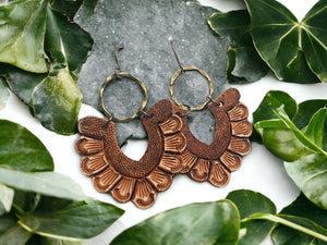 Tooled Leather Earrings- Delania (Natural/Antiqued)