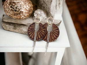 Tooled leather earrings - Sunray/ Brown