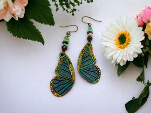 Tooled Leather Earrings- Butterflies (Turq/Navy/Yellow)