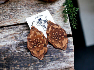 Tooled Leather Earrings- The Fern
