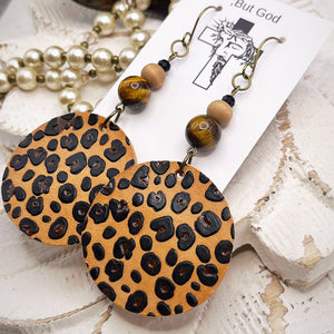 Tooled Leather Earrings - Cheetah Dangles