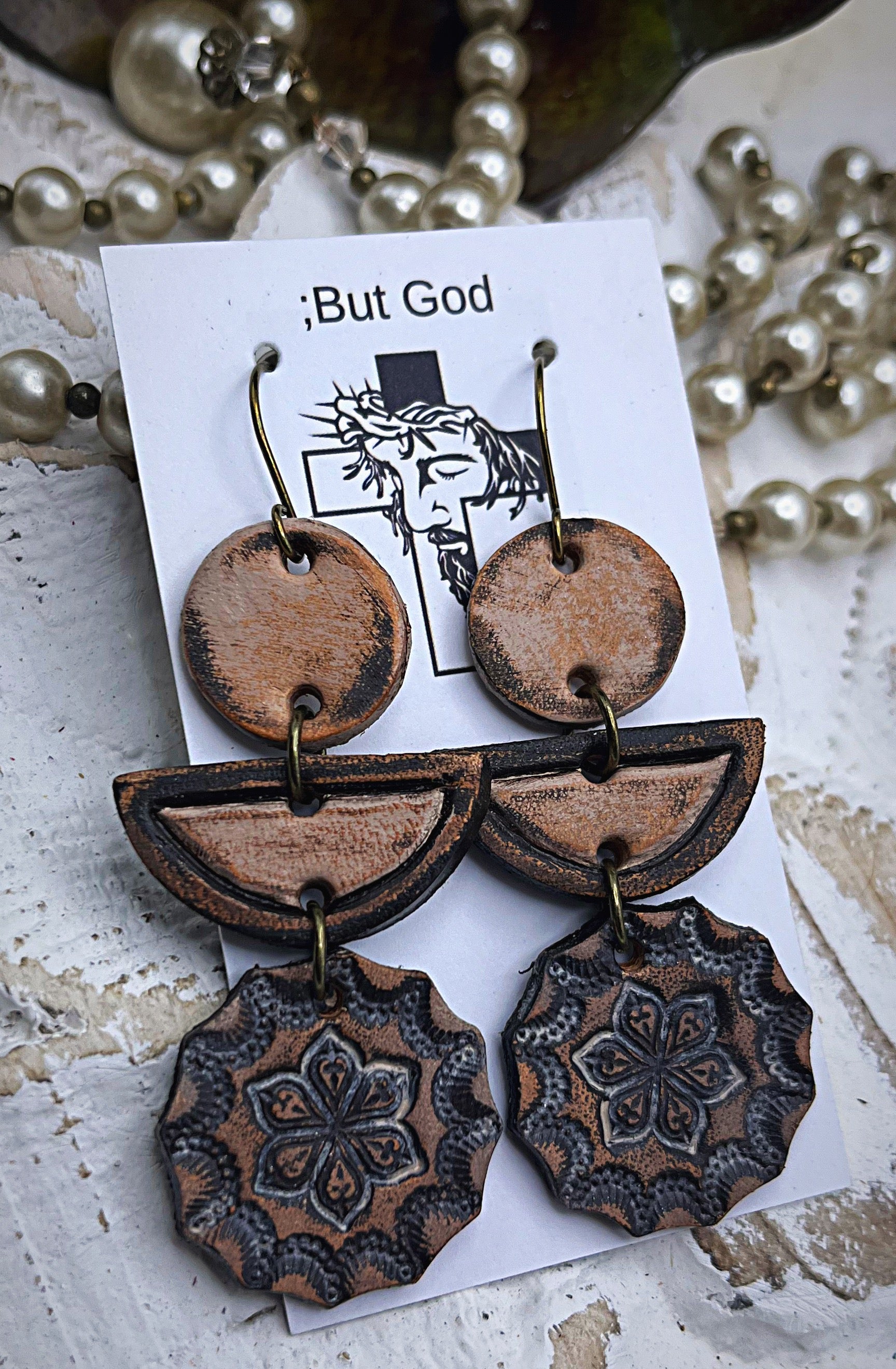 Tooled Leather Earrings- Catherine Dangles