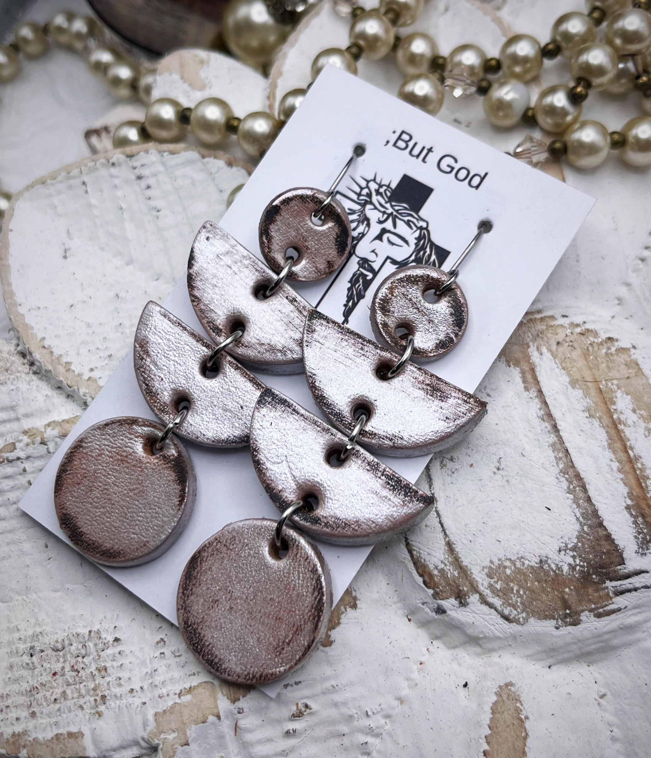 Leather Earrings- Circle of Dangles (Silver/Black)