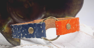 Tooled Leather Bracelet- Orange/Navy
