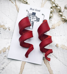 Leather Earrings- Spirals (Red)