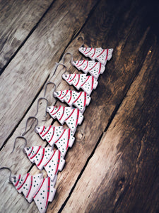 Tooled Leather Earrings- White Christmas Tree