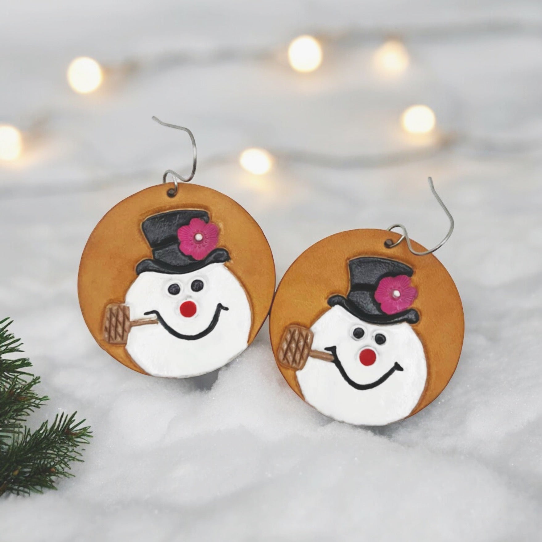 Tooled Leather Earrings- Button Nose/ Circles