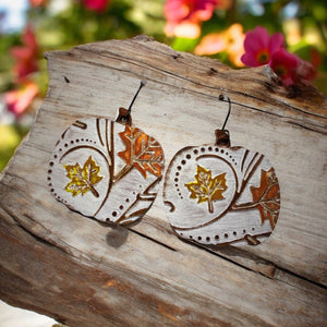 Tooled Leather Earrings- Fall Pumpkins