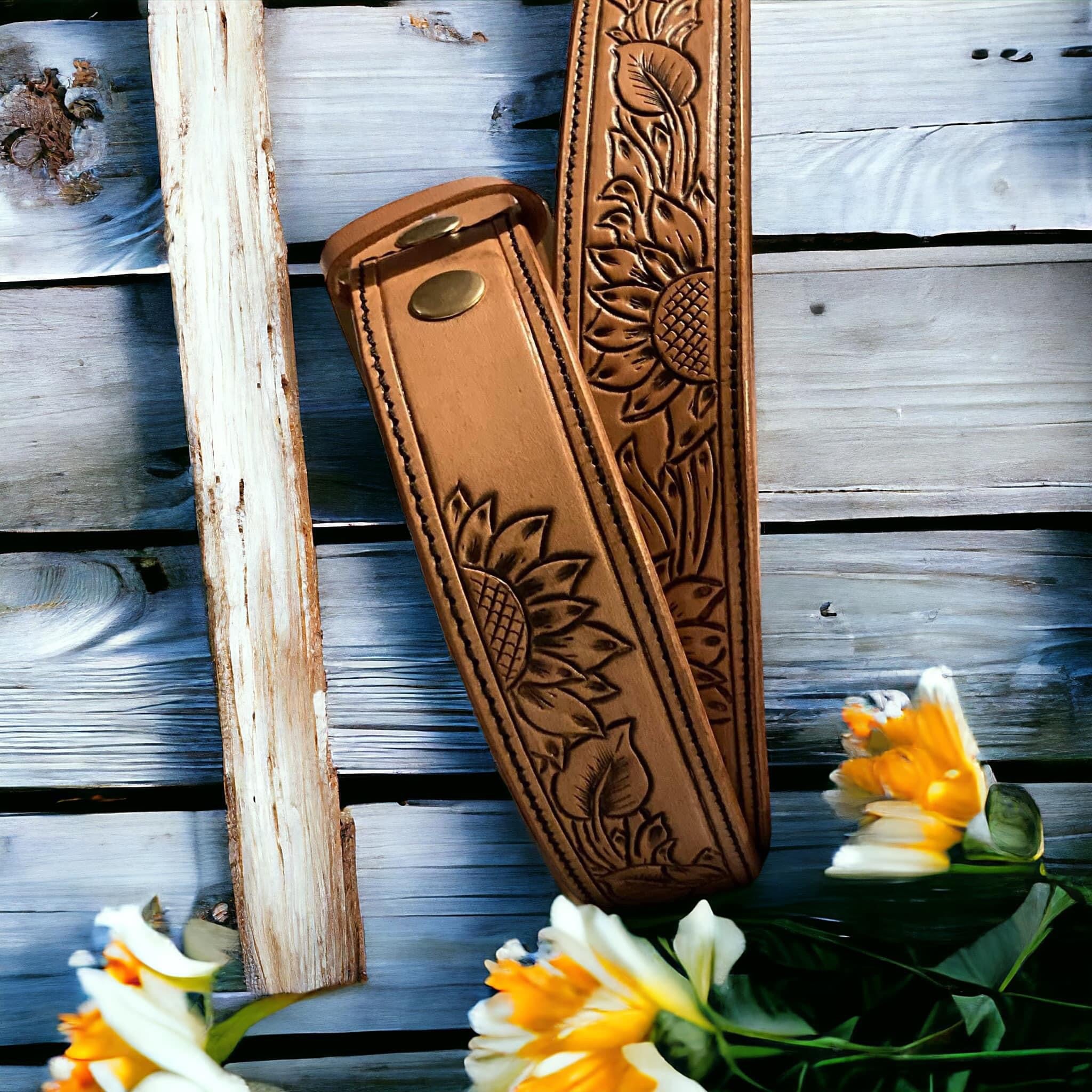 Tooled Leather Sunflower Belt