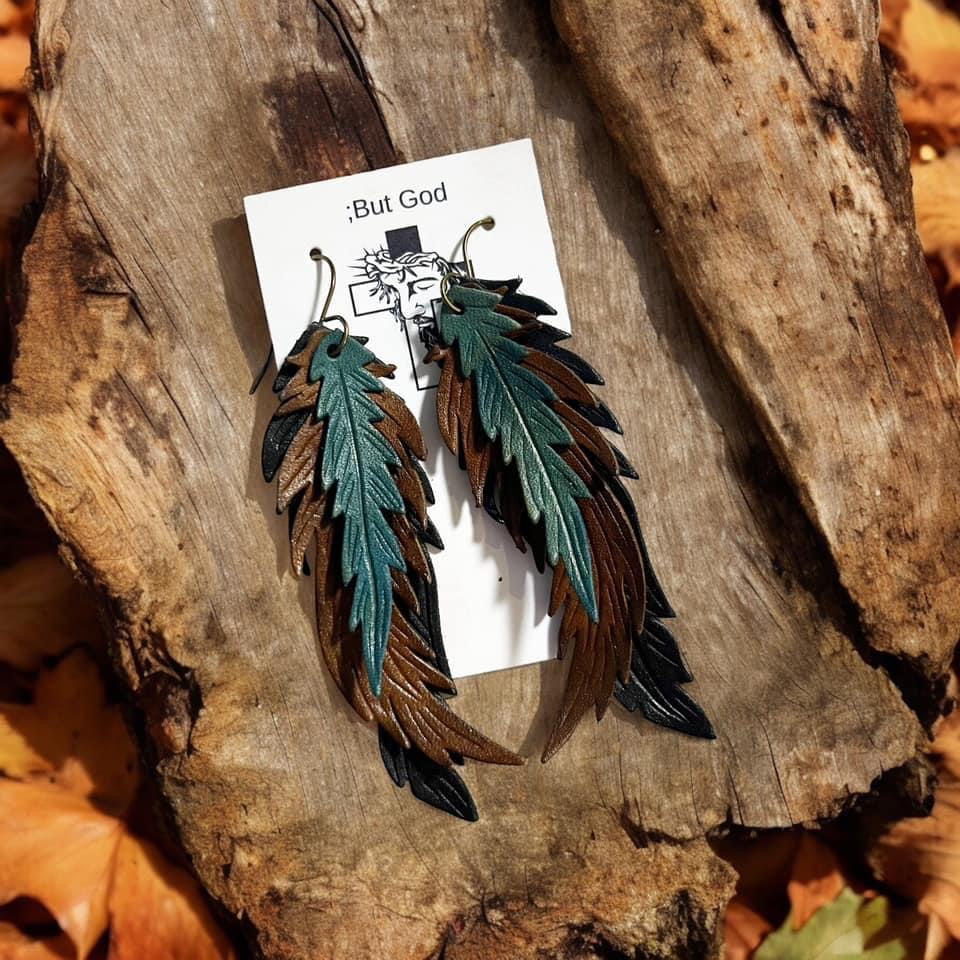 Tooled Leather Earrings- Miriam Feathers