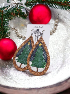 Tooled Leather Earrings- Snowy Winter Night