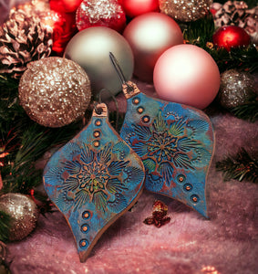 Tooled Leather Earrings- Snowflake Ornament (Multi color)