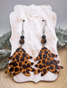 Tooled Leather Earrings: Cheetah Christmas Tree