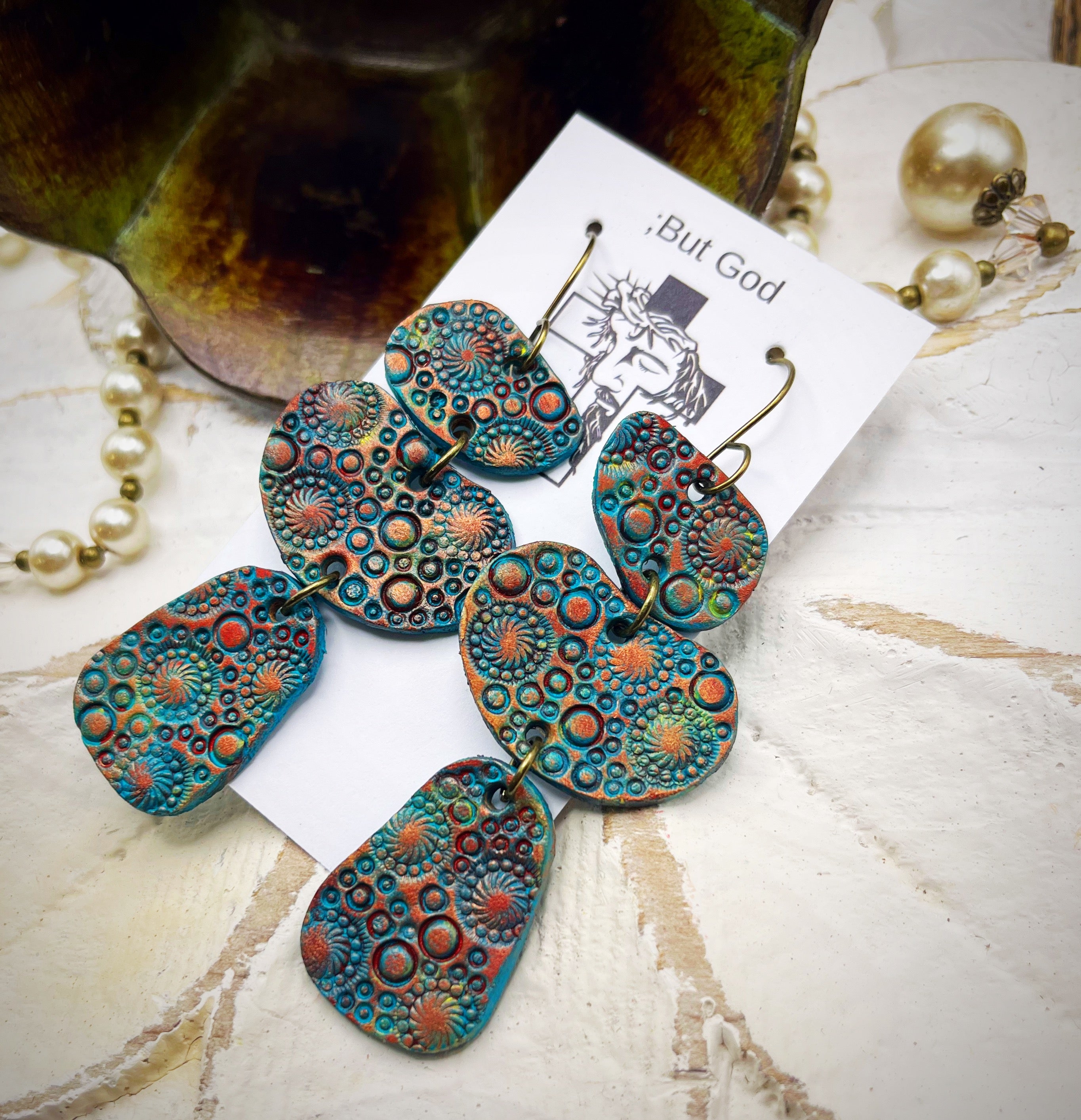 Tooled Leather Earrings- Abstract Dangles