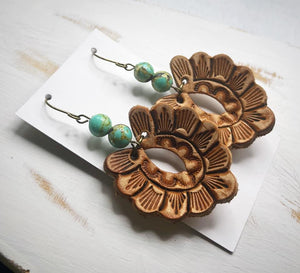 Tooled Leather Earrings- Delenia/ Natural D