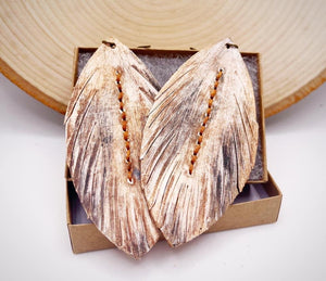 Leather Fringed Earrings- Fringed Feathers Stitched