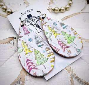 Tooled Leather Earrings Embossed Multi Color Trees)