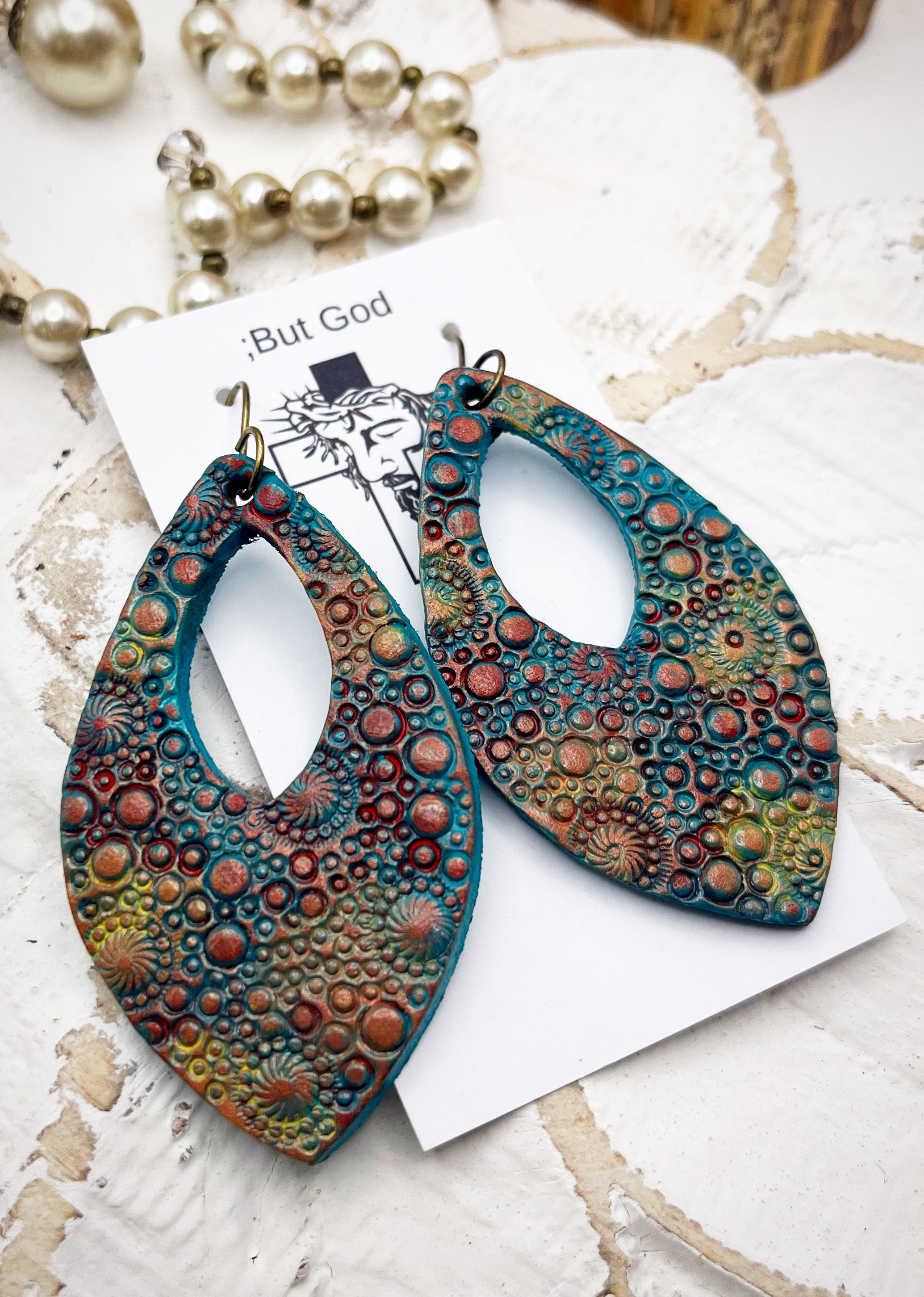 Tooled Leather Earrings - Calliope Crystals