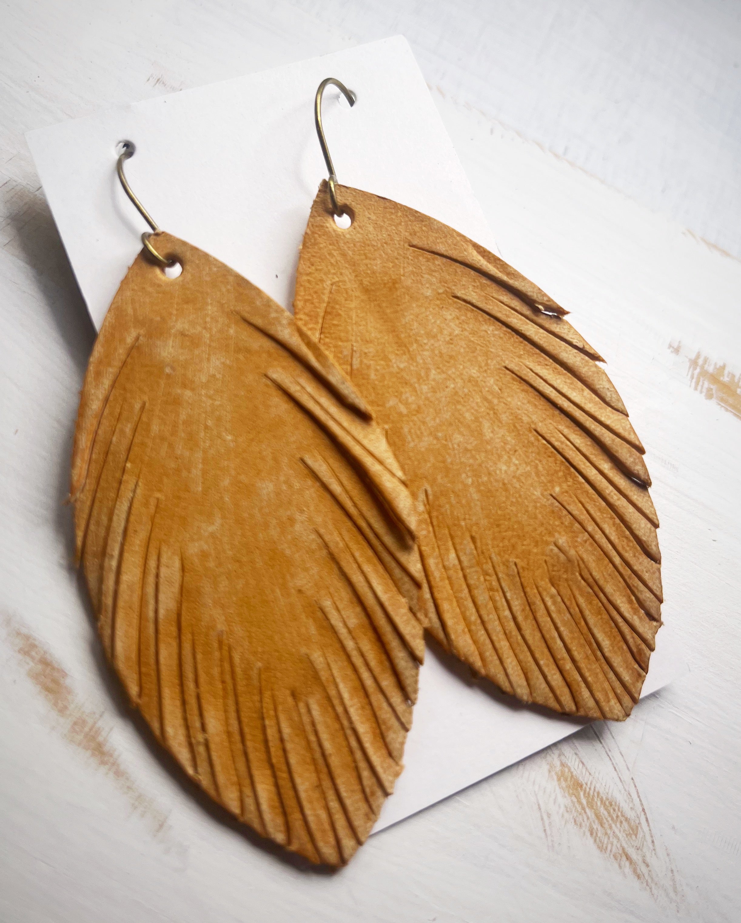 Leather Earrings- Fringed Feathers