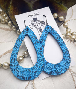 Tooled Leather Earrings- Hollow Tear Drops