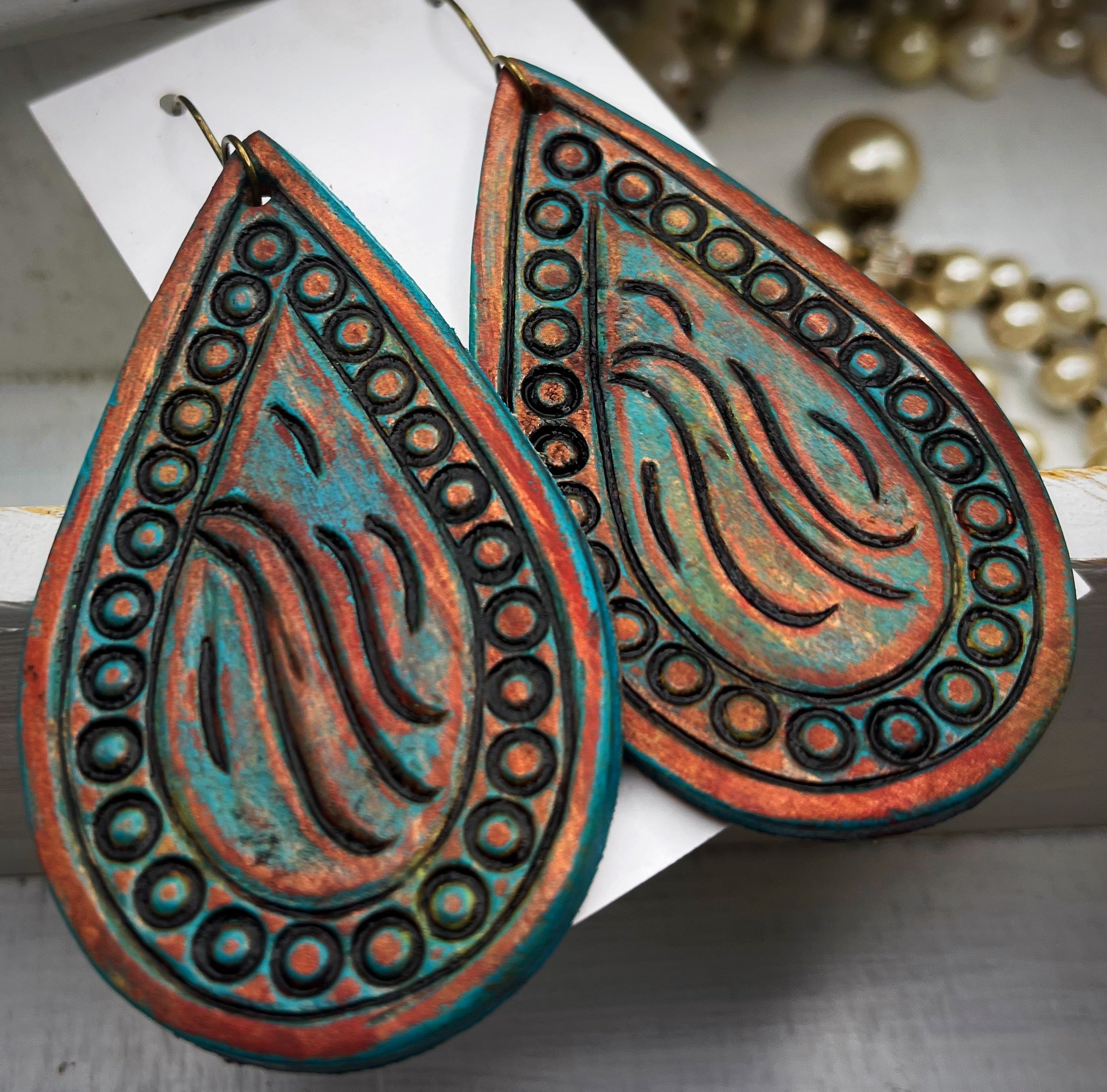 Tooled Leather Earrings - Santa Fe Winds