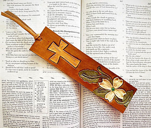 Tooled Leather Bible Marker - Dogwood