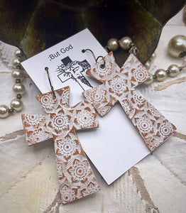Tooled Leather Earrings - Floral Cross