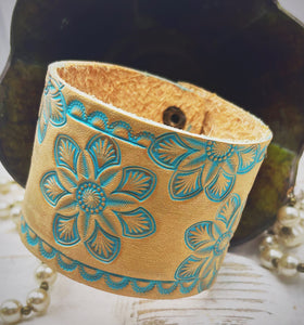Tooled Leather Cuff Bracelet- Flora Mandala
