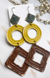 Tooled Leather Earrings- Geometric Dangles