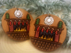 Tooled Leather Earrings - Night before Christmas