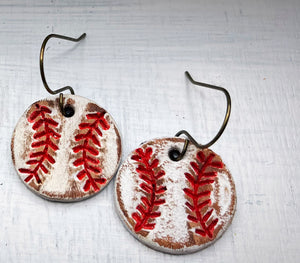 Tooled Leather Earrings- Mini Baseballs