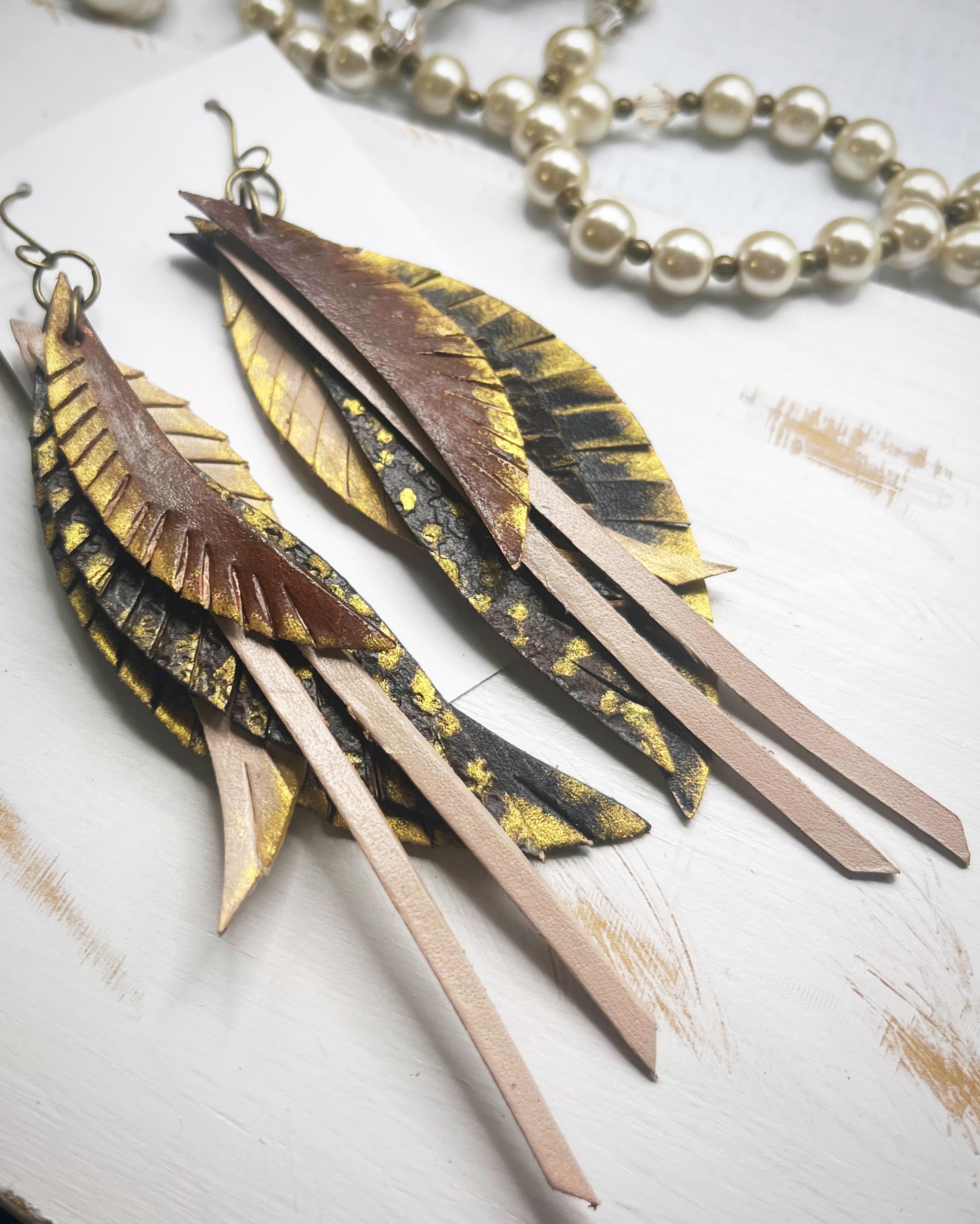Tooled Leather Earrings- Chaos
