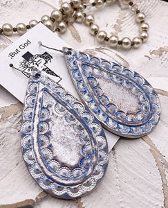Tooled Leather Earrings- Alora Silver/Melo Blue