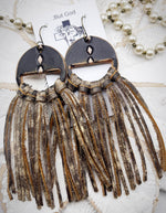 Load image into Gallery viewer, Tooled Leather Fringe  Earrings- Artisan Cookies &amp; Cream
